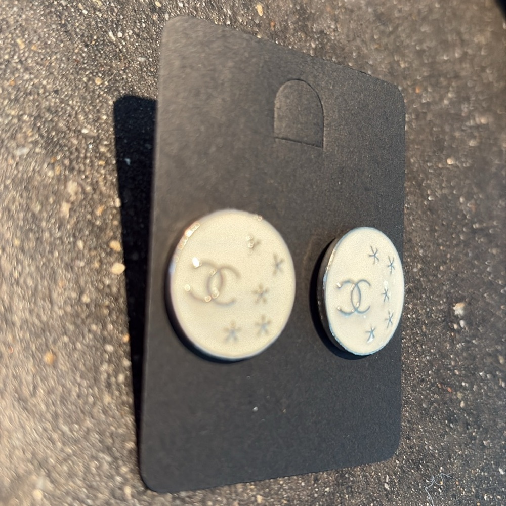 Gold and Opal White LV Gucci Logo Earrings - designer bling - Picture 13 of 14
